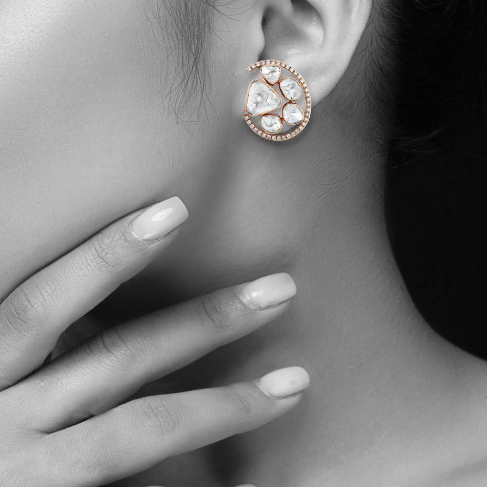 Rose Gold Polki Earrings with Brilliant-Cut Diamond